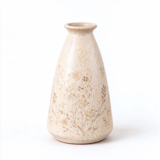 Speckled Cream Conical Wildflower Ceramic Vase