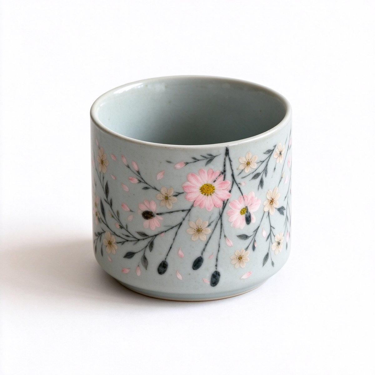 Pale Blue Cherry Blossom Ceramic Vase