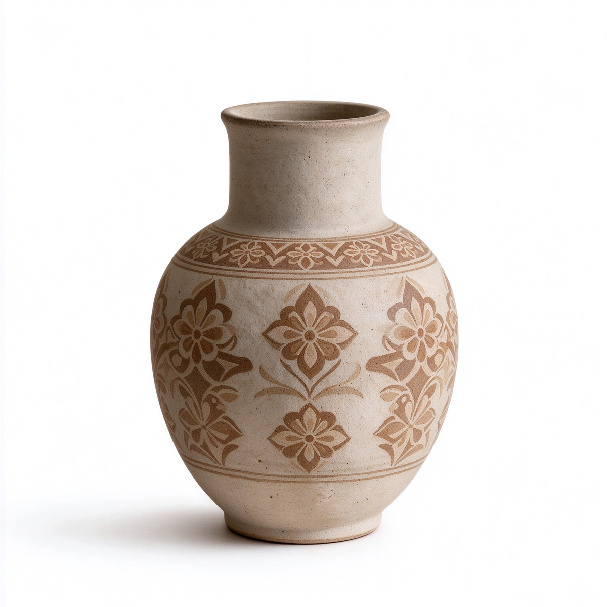 Beige Vintage Floral Ceramic Vase