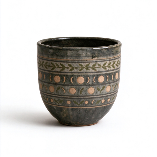 Dark Green Moon Phase Ceramic Vase