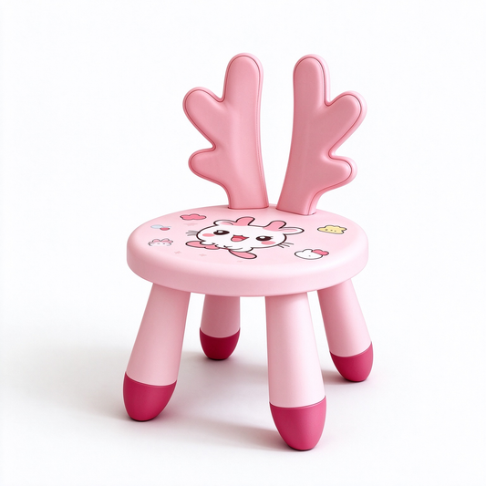 Pink Bunny Antler Kids Plastic Stool