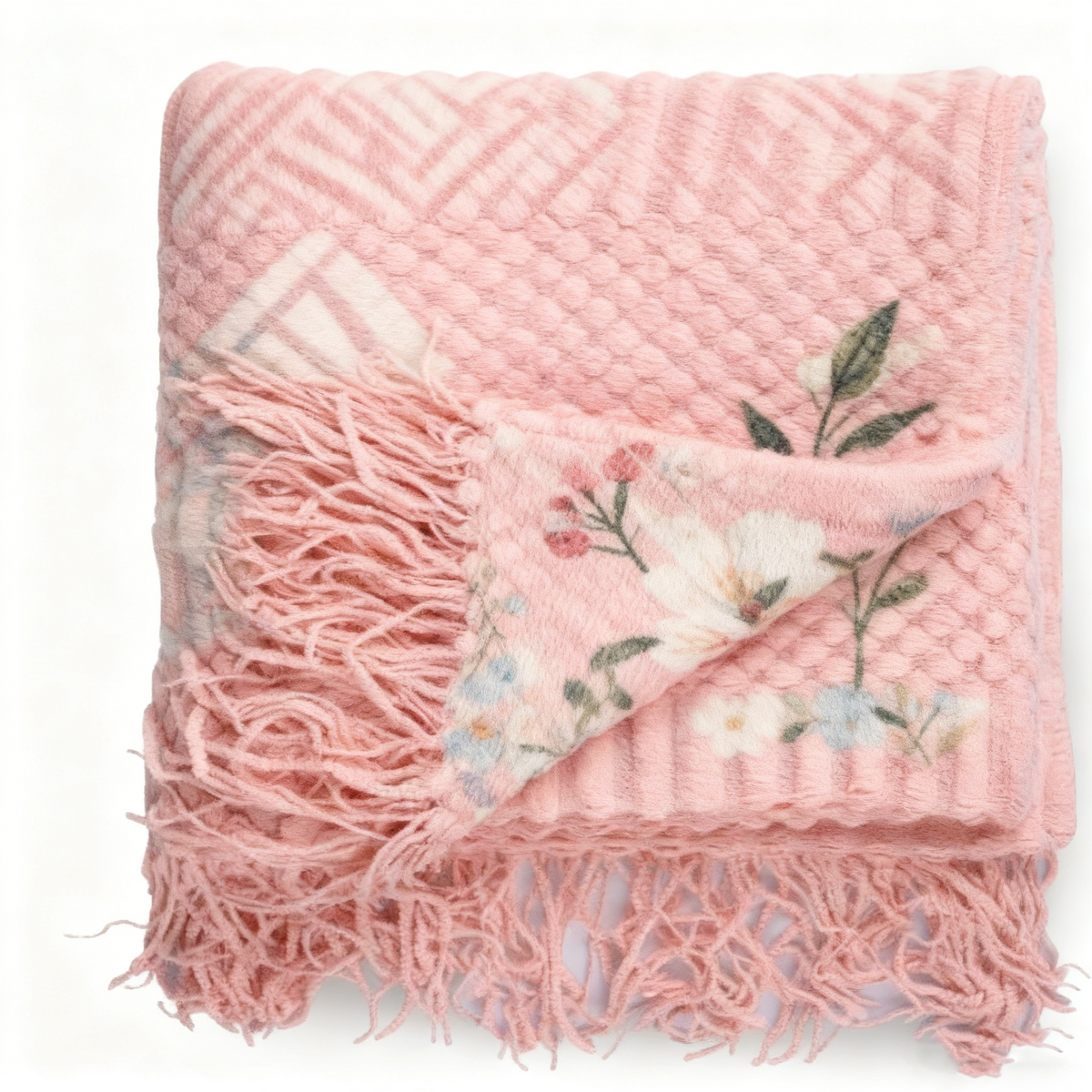 Soft Ribbed Pattern Fringed Trim Throw Blanket