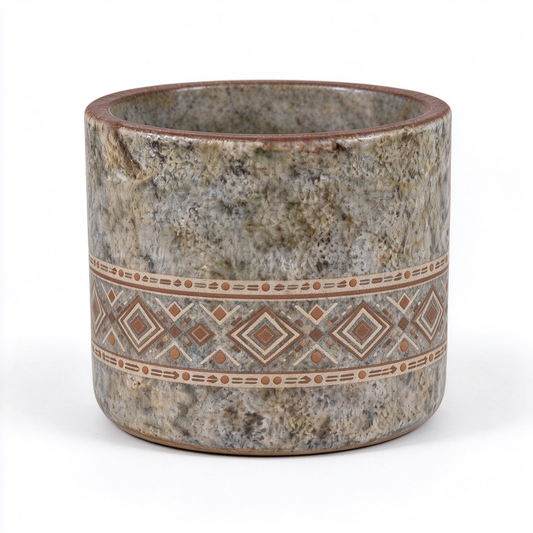 Grey Stone Tribal Geometric Cylindrical Ceramic Vase