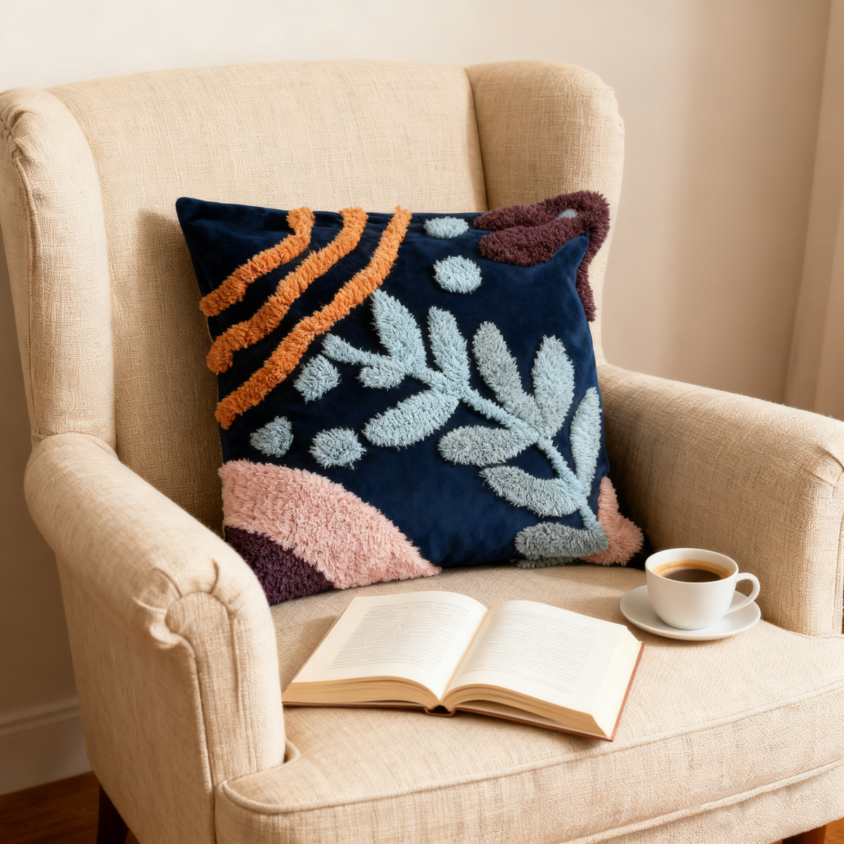 Botanical Embroidered Textured Cushion