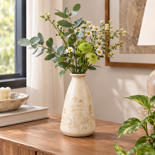 Speckled Cream Conical Wildflower Ceramic Vase
