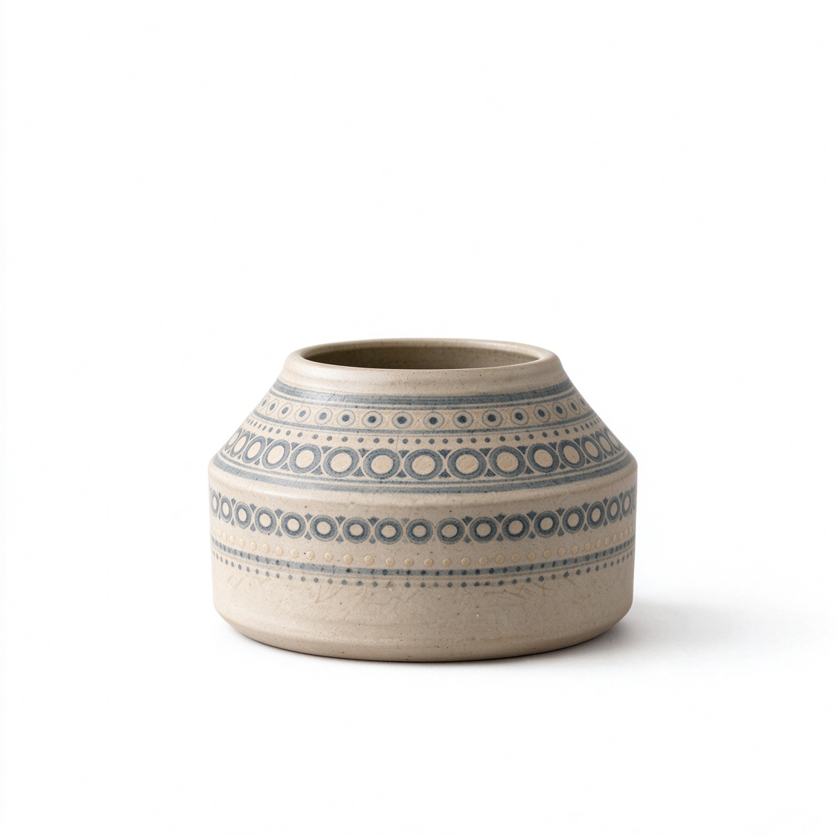 Low Wide Blue Circle Pattern Ceramic Vase