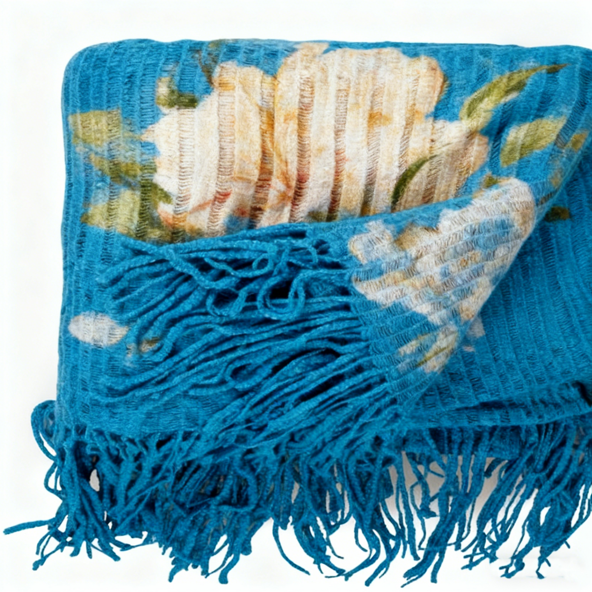 Ribbed Throw Blanket with Fringes