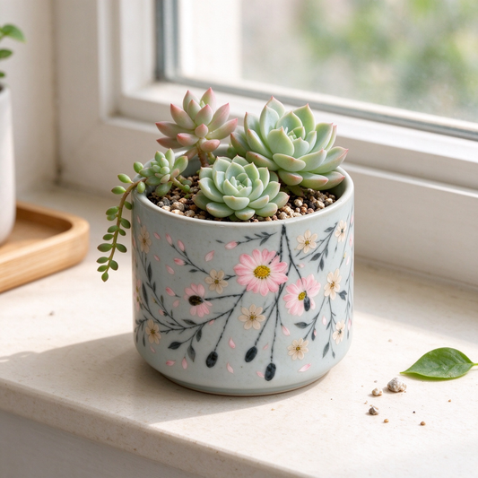 Pale Blue Cherry Blossom Ceramic Vase