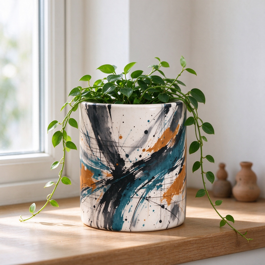 Abstract Paint Splash Cylinder Ceramic Vase