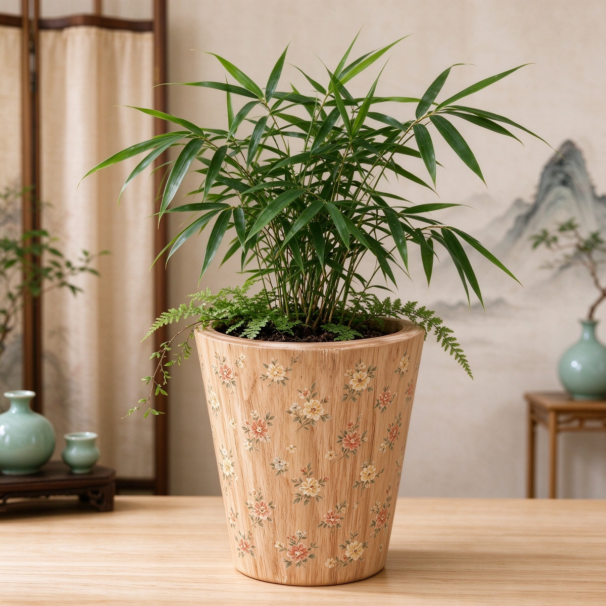 Handcrafted Solid Wood Decor Pot
