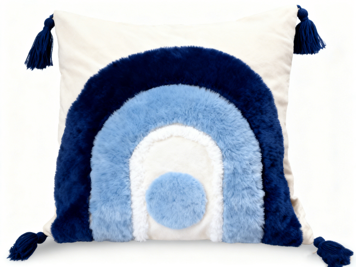 Color Blocked Rainbow Tassels Cushion
