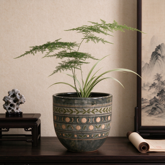 Dark Green Moon Phase Ceramic Vase