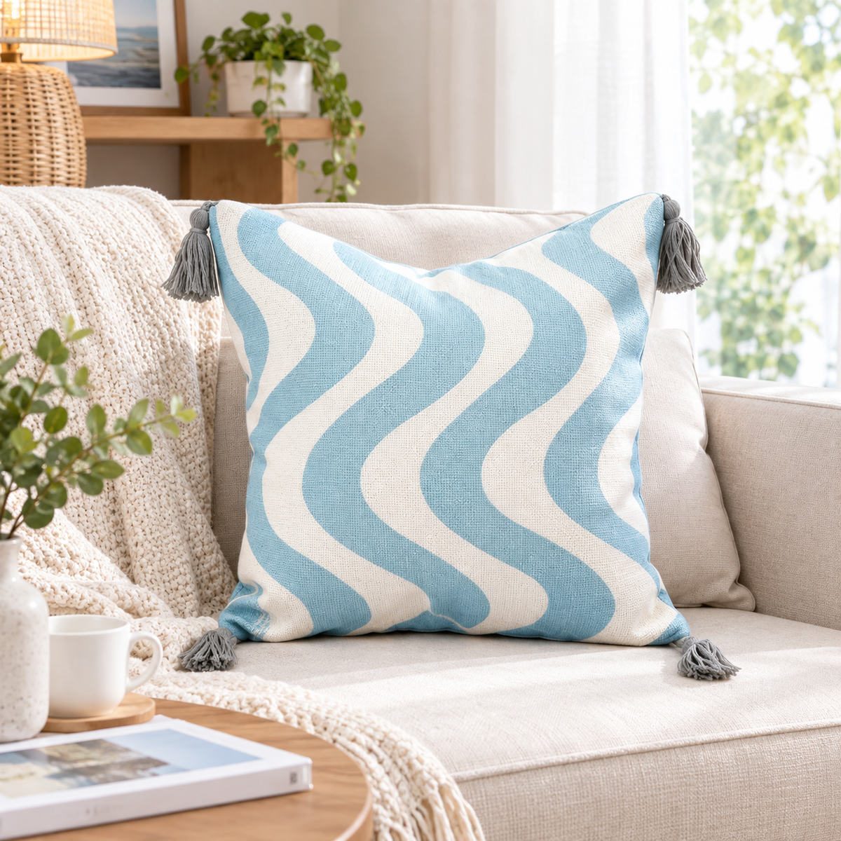 Tasseled Corner Geometric Cushion