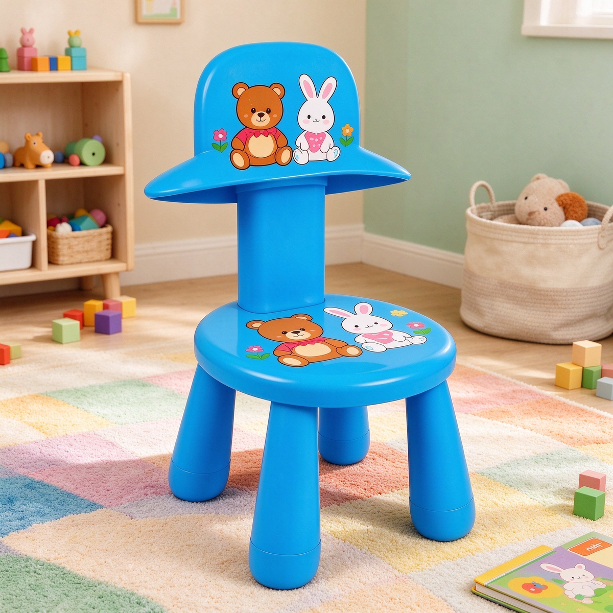 Blue Bear & Bunny Plastic Kids Chair