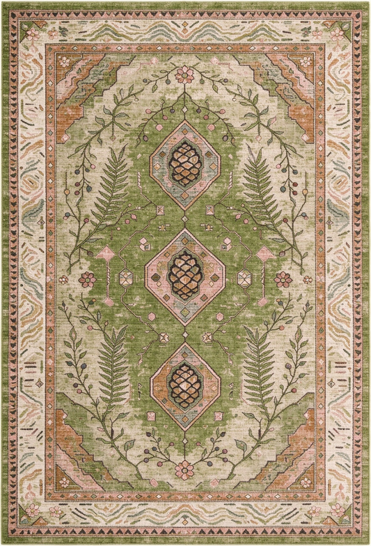 Green Vintage Botanical Area Rug