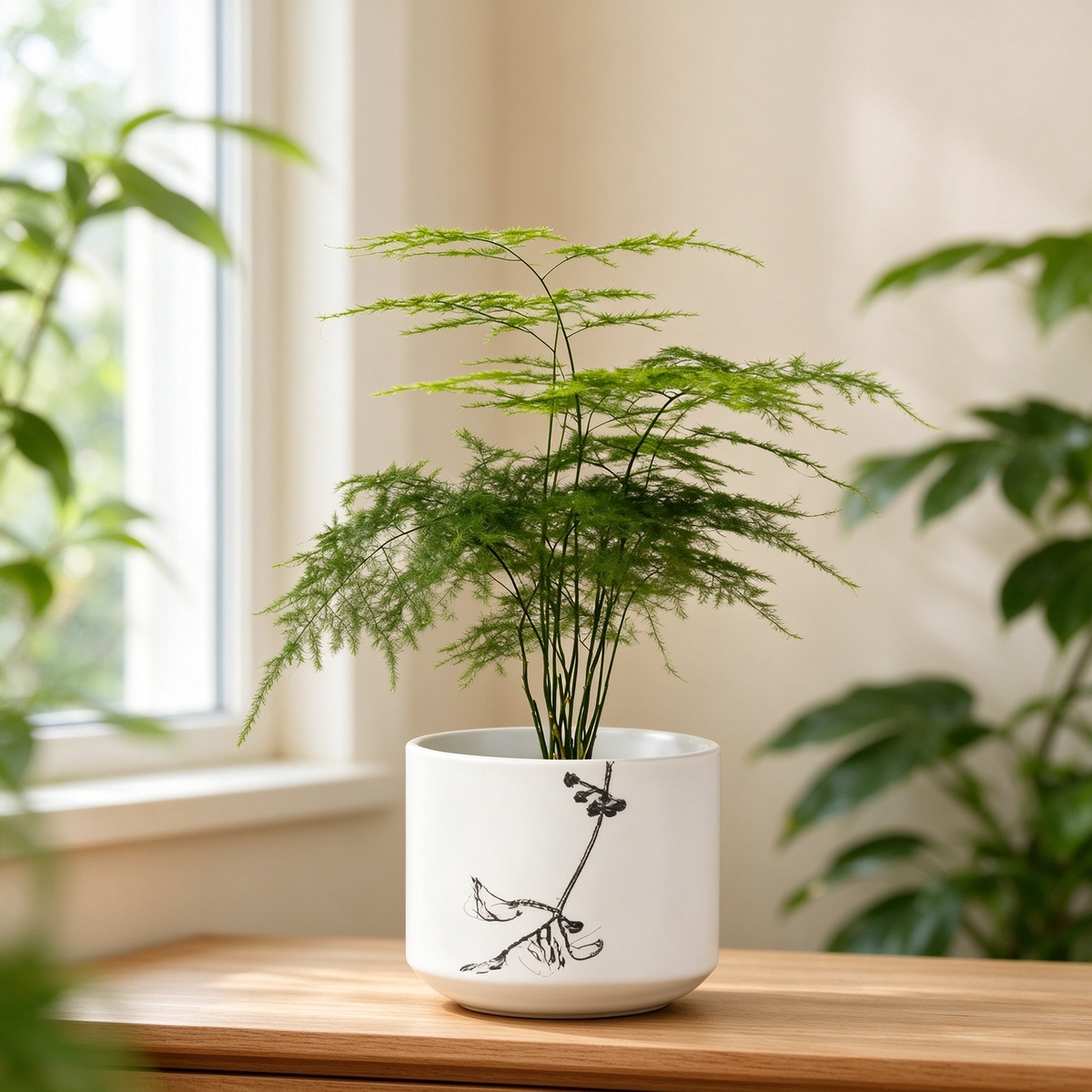 White Minimalist Ink Sketch Botanical Ceramic Vase