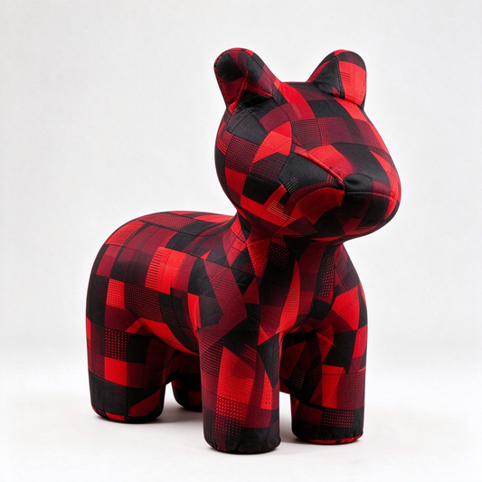 Red Black Plaid Bear Kids Animal Stool