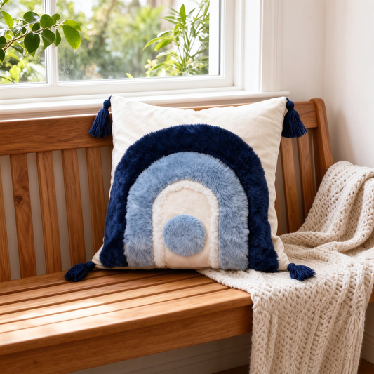 Color Blocked Rainbow Tassels Cushion