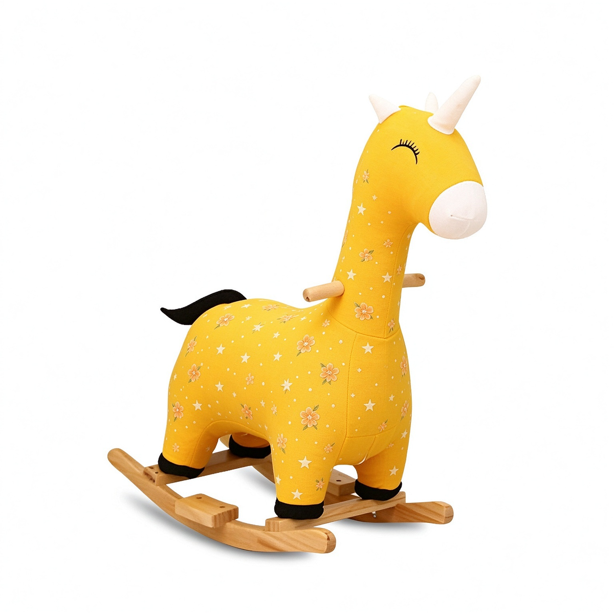 Yellow Floral Unicorn Kids Rocking Horse