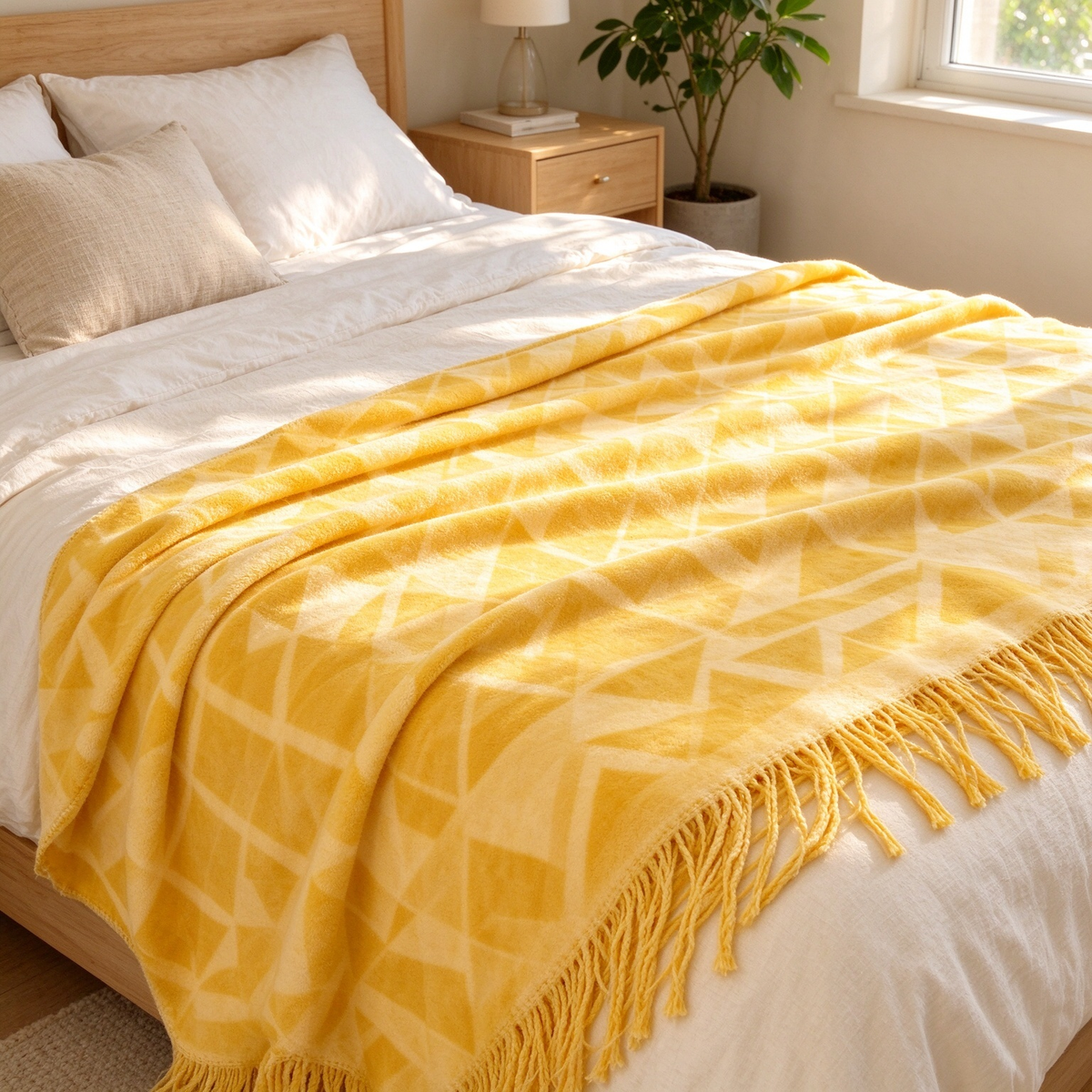 Textured Diamond Fringes Throw Blanket