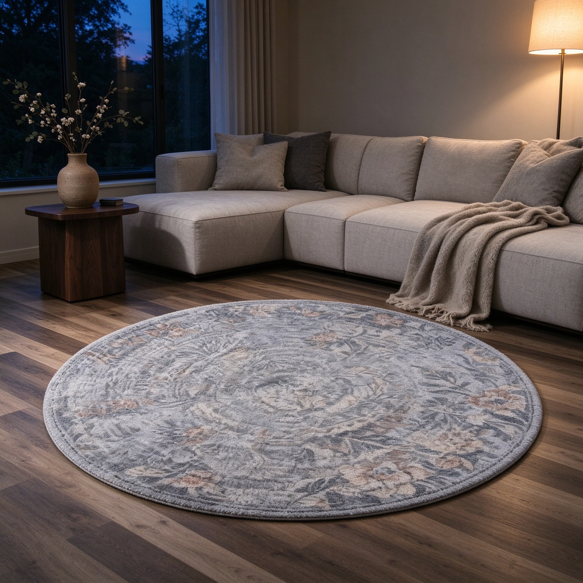 Neutral Toned Round Area Rug